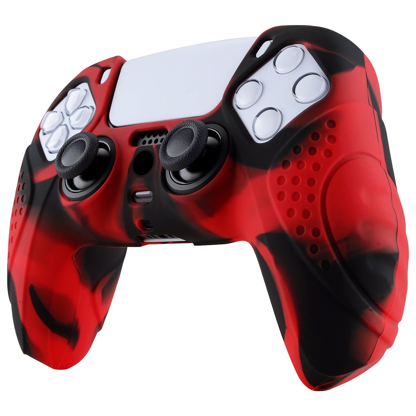 PlayVital Guardian Edition Anti-Slip Silicone Cover Skin with Thumb Grip Caps for PS5 Wireless Controller - Red & Black - YHPF020 PlayVital