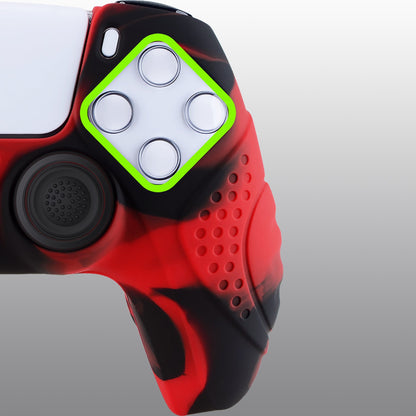 PlayVital Guardian Edition Anti-Slip Silicone Cover Skin with Thumb Grip Caps for PS5 Wireless Controller - Red & Black - YHPF020 PlayVital