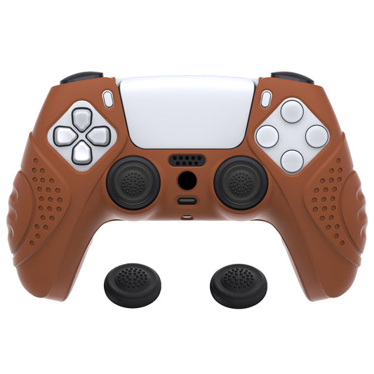 PlayVital Guardian Edition Anti-Slip Silicone Cover Skin with Thumb Grip Caps for PS5 Wireless Controller - Signal Brown - YHPF025 PlayVital