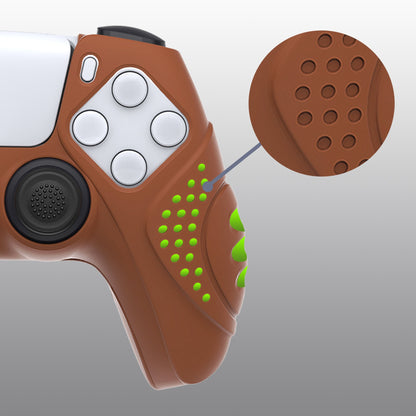 PlayVital Guardian Edition Anti-Slip Silicone Cover Skin with Thumb Grip Caps for PS5 Wireless Controller - Signal Brown - YHPF025 PlayVital