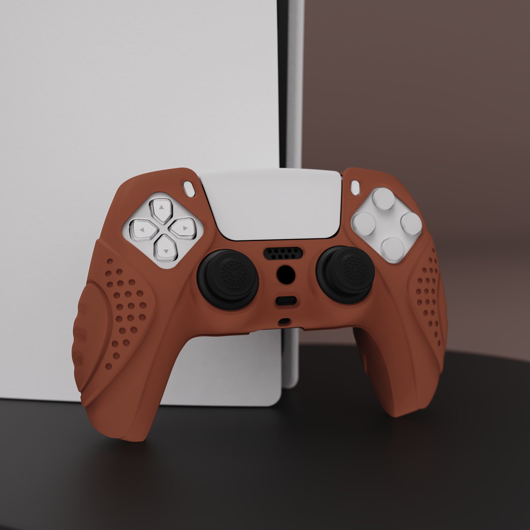 PlayVital Guardian Edition Anti-Slip Silicone Cover Skin with Thumb Grip Caps for PS5 Wireless Controller - Signal Brown - YHPF025 PlayVital