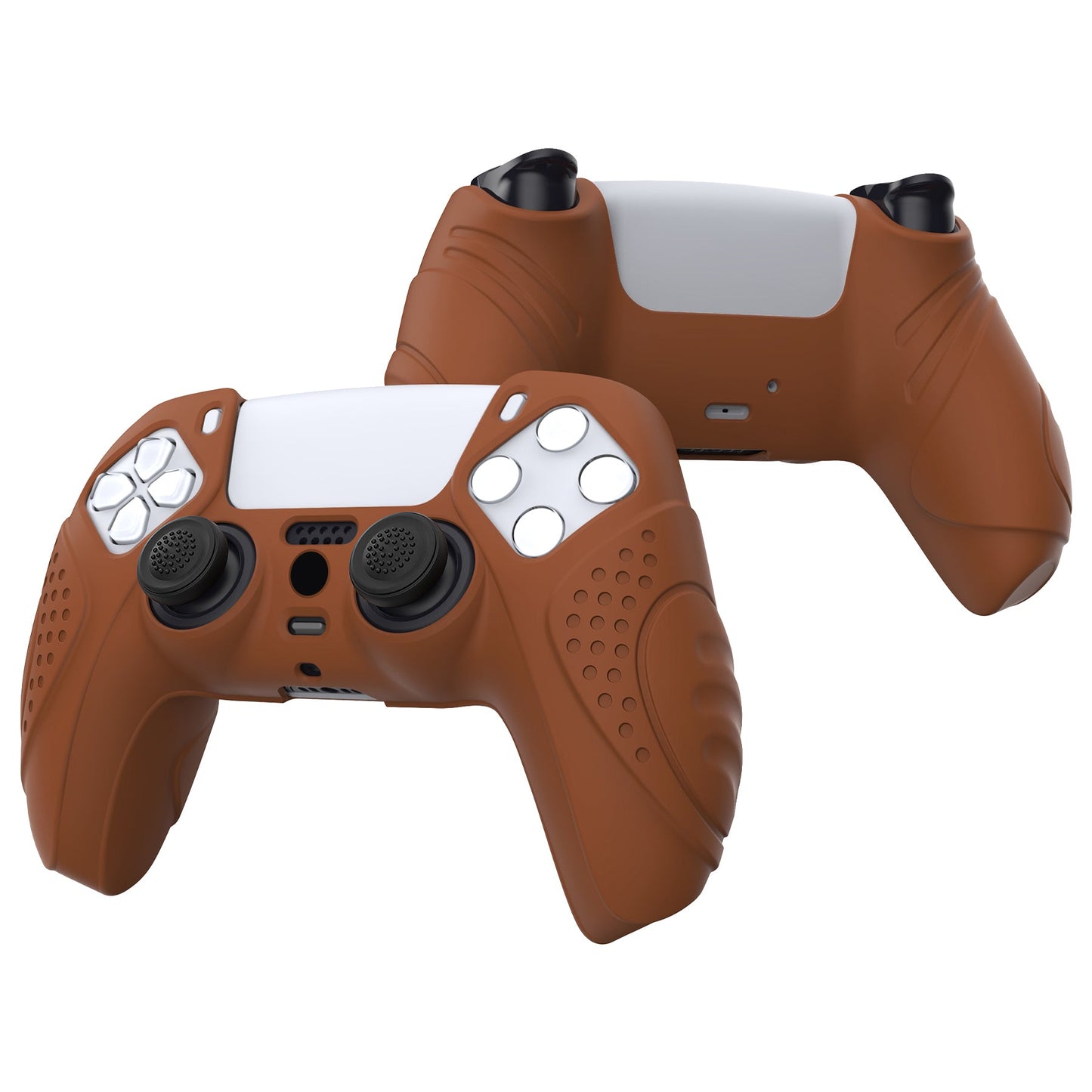 PlayVital Guardian Edition Anti-Slip Silicone Cover Skin with Thumb Grip Caps for PS5 Wireless Controller - Signal Brown - YHPF025 PlayVital