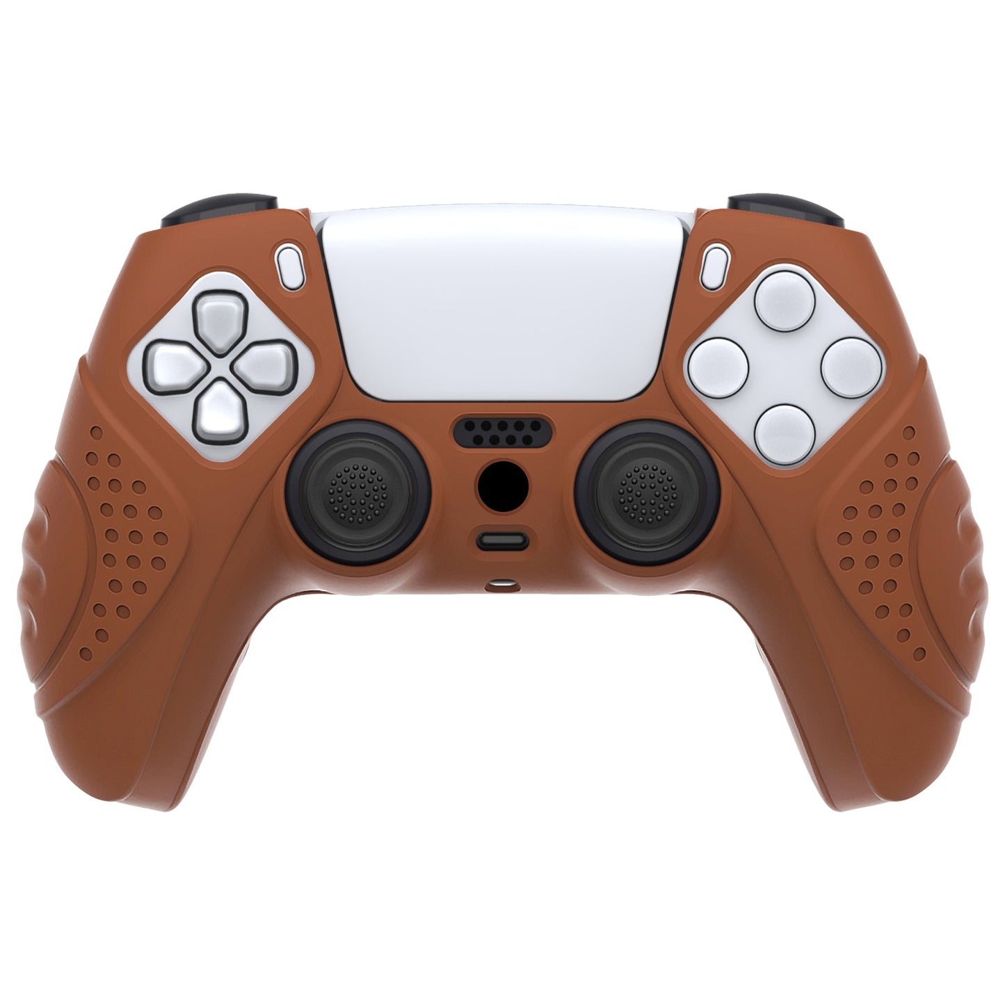 PlayVital Guardian Edition Anti-Slip Silicone Cover Skin with Thumb Grip Caps for PS5 Wireless Controller - Signal Brown - YHPF025 PlayVital