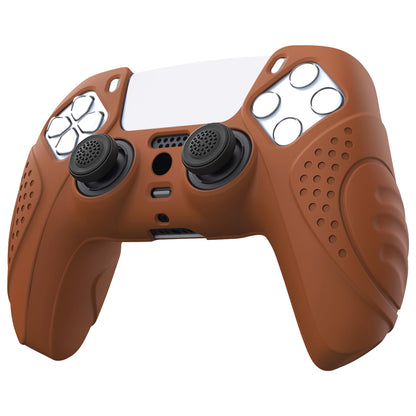 PlayVital Guardian Edition Anti-Slip Silicone Cover Skin with Thumb Grip Caps for PS5 Wireless Controller - Signal Brown - YHPF025 PlayVital