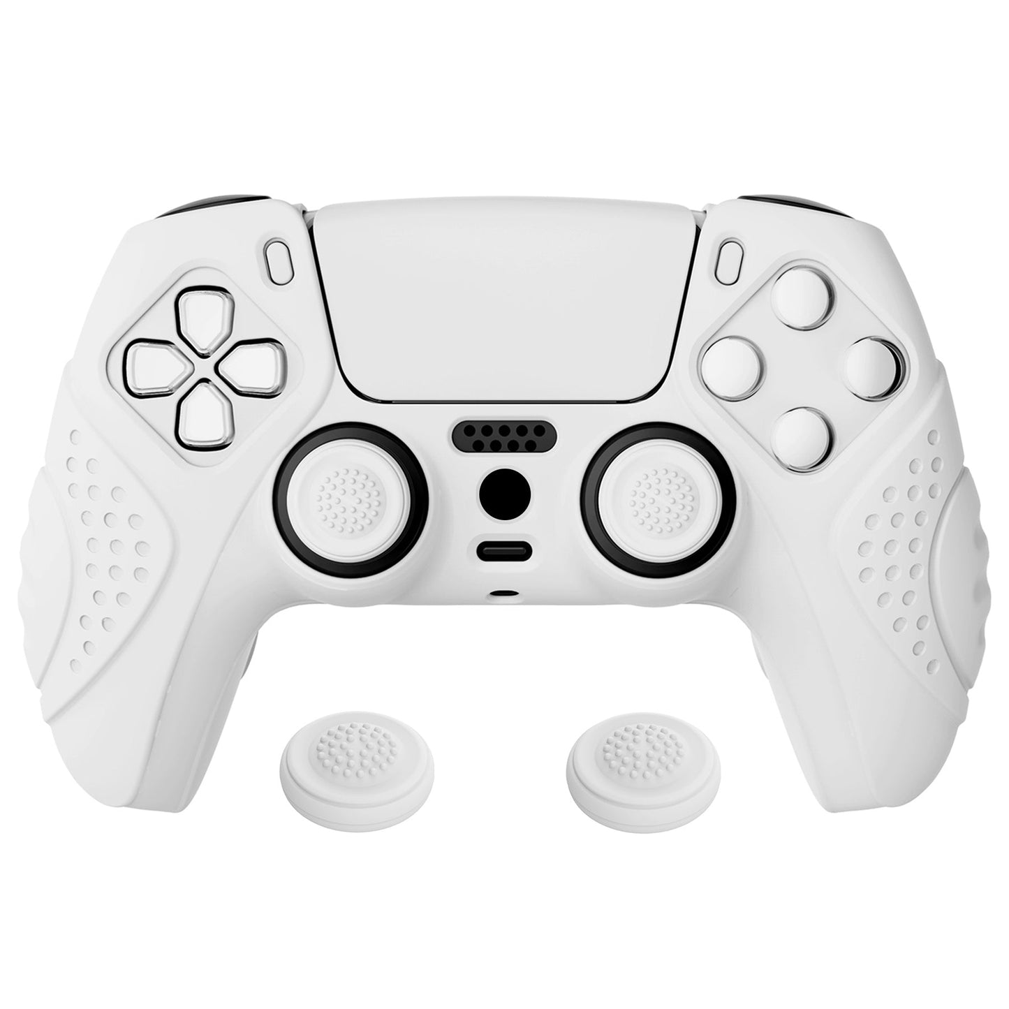 PlayVital Guardian Edition Anti-Slip Silicone Cover Skin with Thumb Grip Caps for PS5 Wireless Controller - White - YHPF002 PlayVital