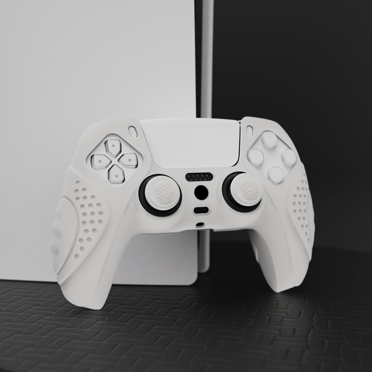 PlayVital Guardian Edition Anti-Slip Silicone Cover Skin with Thumb Grip Caps for PS5 Wireless Controller - White - YHPF002 PlayVital