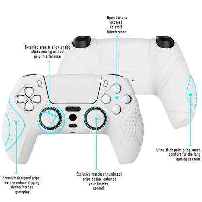 PlayVital Guardian Edition Anti-Slip Silicone Cover Skin with Thumb Grip Caps for PS5 Wireless Controller - White - YHPF002 PlayVital