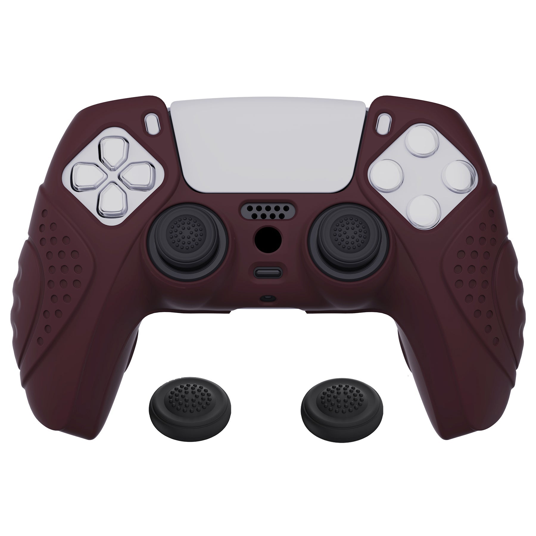 PlayVital Guardian Edition Anti-Slip Silicone Cover Skin with Thumb Grip Caps for PS5 Wireless Controller - Wine Red - YHPF011 PlayVital