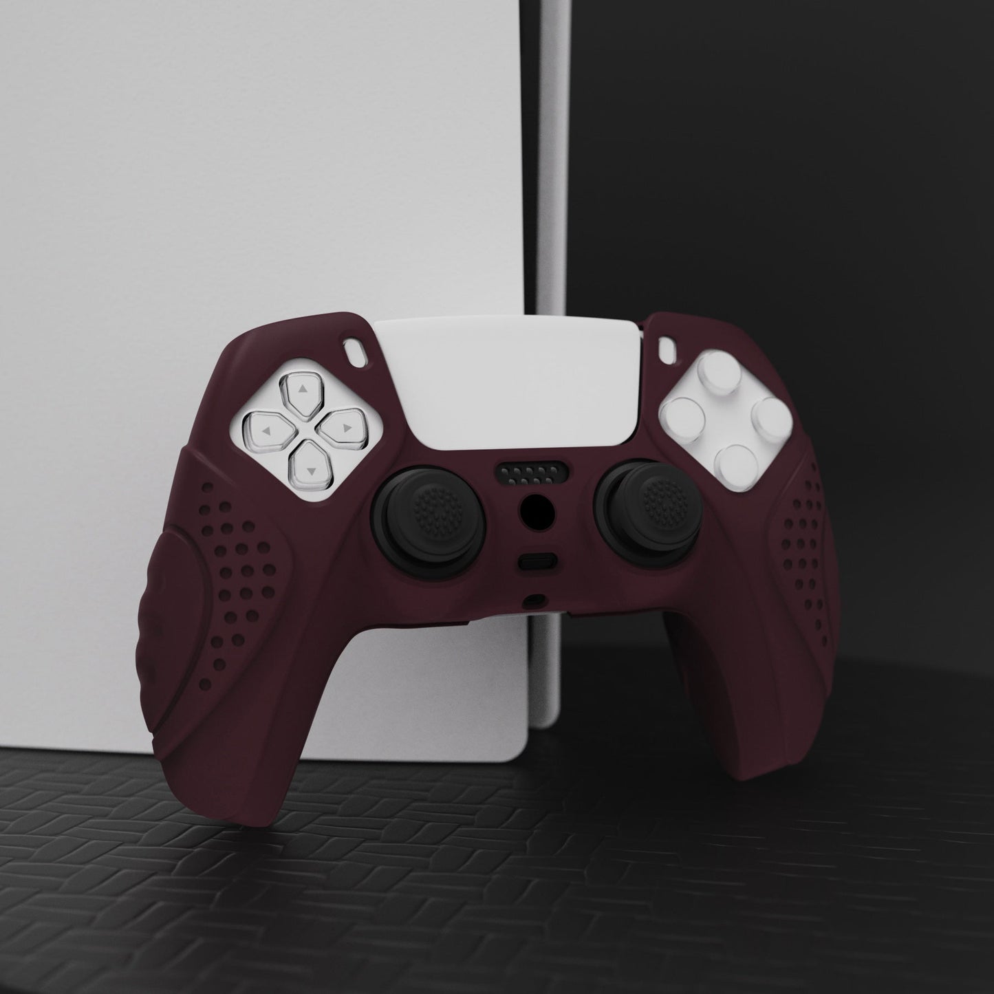 PlayVital Guardian Edition Anti-Slip Silicone Cover Skin with Thumb Grip Caps for PS5 Wireless Controller - Wine Red - YHPF011 PlayVital