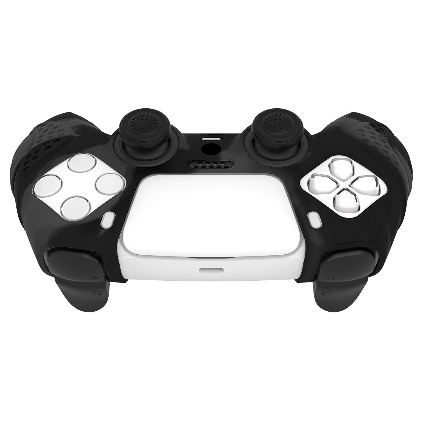 PlayVital Guardian Edition 滑り止めシリコンカバースキン サムグリップキャップ付き PS5 ワイヤレスコントローラー用【ダークグレー & ブラック】