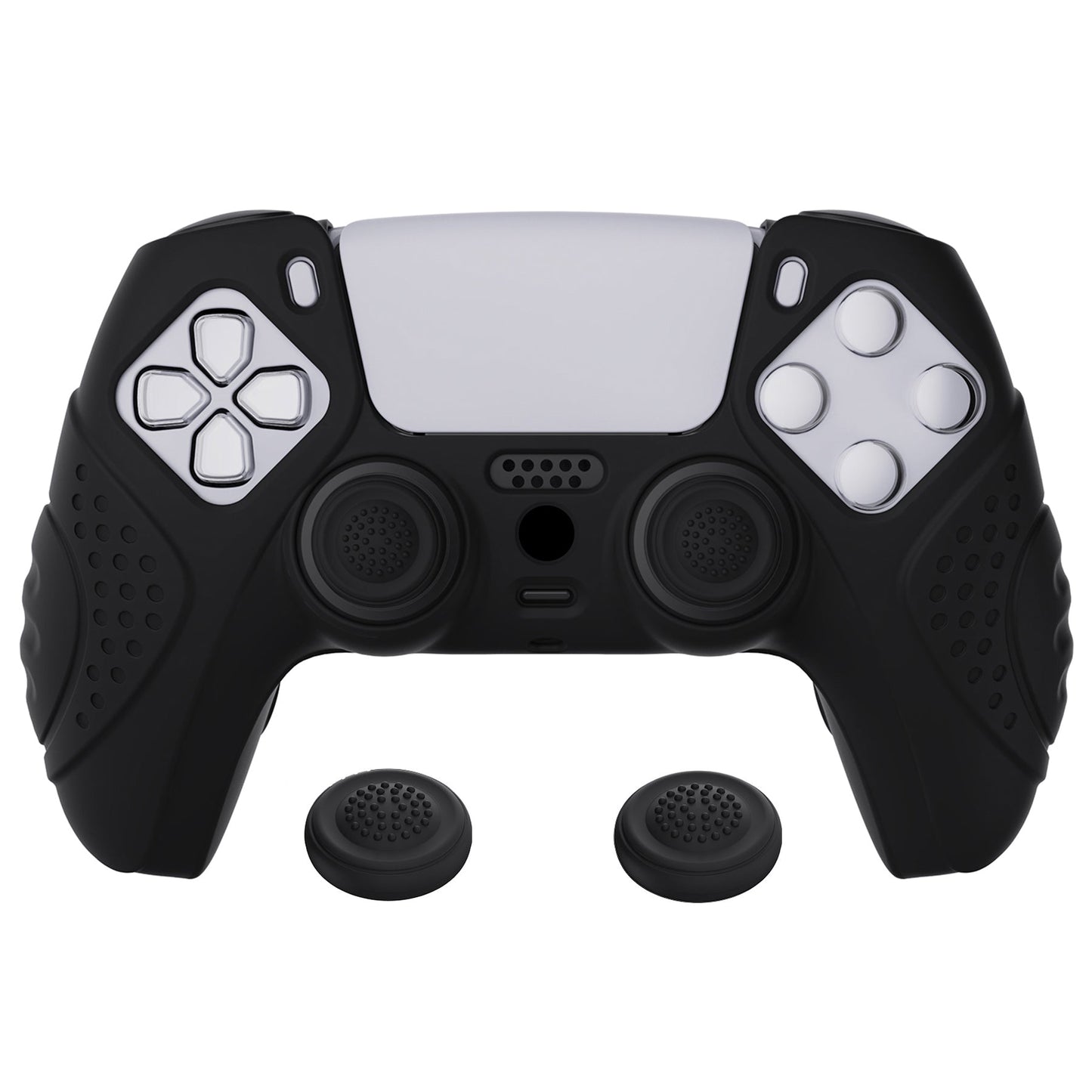 PlayVital Guardian Edition Anti-Slip Silicone Cover Skin with Thumb Grip Caps for PS5 Wireless Controller - Black - YHPF001 PlayVital