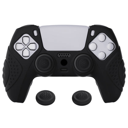 PlayVital Guardian Edition Anti-Slip Silicone Cover Skin with Thumb Grip Caps for PS5 Wireless Controller - Black - YHPF001 PlayVital