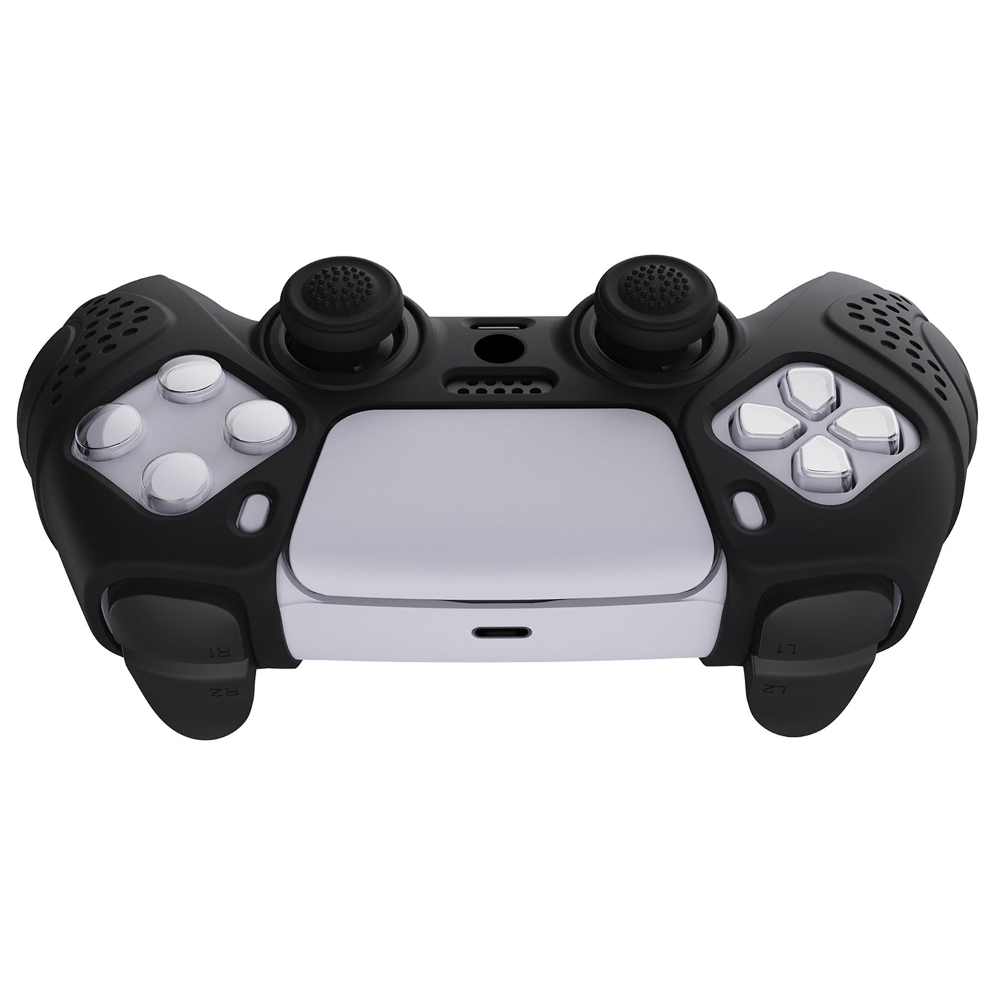 PlayVital Guardian Edition Anti-Slip Silicone Cover Skin with Thumb Grip Caps for PS5 Wireless Controller - Black - YHPF001 PlayVital