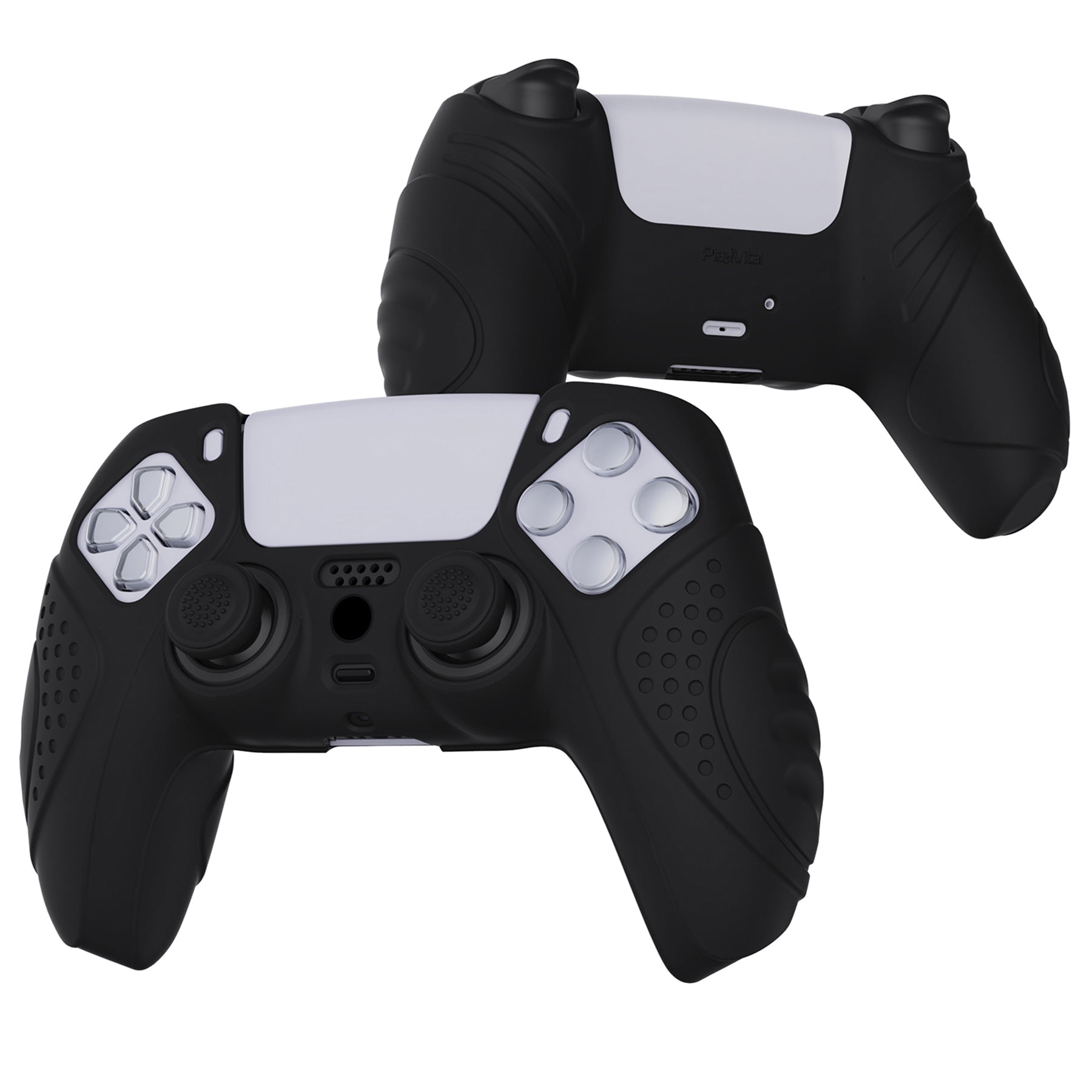 PlayVital Guardian Edition Anti-Slip Silicone Cover Skin with Thumb Grip Caps for PS5 Wireless Controller - Black - YHPF001 PlayVital