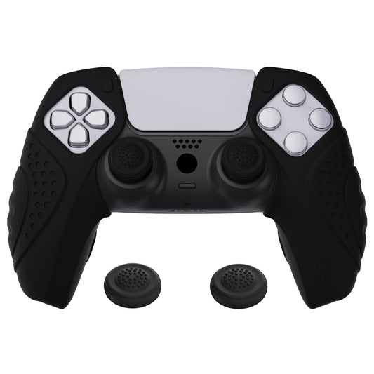 PlayVital Guardian Edition Ergonomic Anti-Slip Silicone Cover Skin with Thumb Grip Caps for PS5 Wireless Controller, Compatible with Charging Station - Black - YHPF014 PlayVital