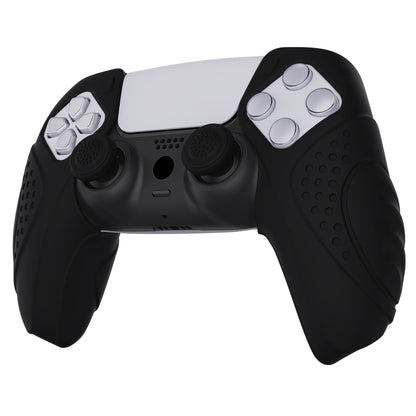 PlayVital Guardian Edition Ergonomic Anti-Slip Silicone Cover Skin with Thumb Grip Caps for PS5 Wireless Controller, Compatible with Charging Station - Black - YHPF014 PlayVital