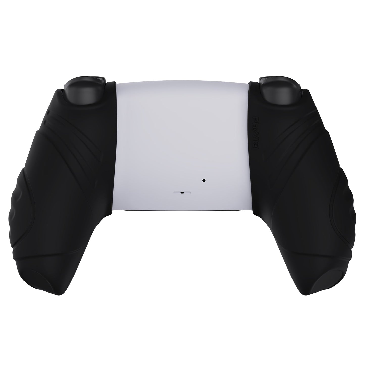 PlayVital Guardian Edition Ergonomic Anti-Slip Silicone Cover Skin with Thumb Grip Caps for PS5 Wireless Controller, Compatible with Charging Station - Black - YHPF014 PlayVital