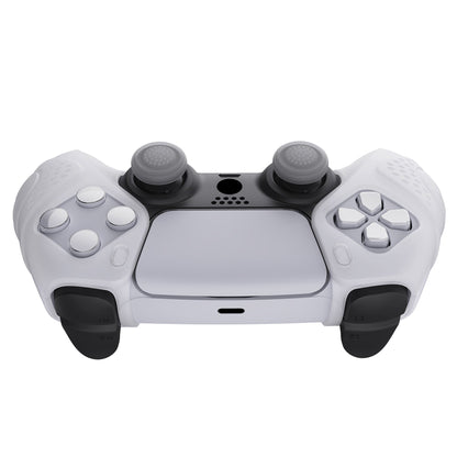 PlayVital Guardian Edition Ergonomic Anti-Slip Silicone Cover Skin with Thumb Grip Caps for PS5 Wireless Controller, Compatible with Charging Station - Clear White - YHPF018 PlayVital