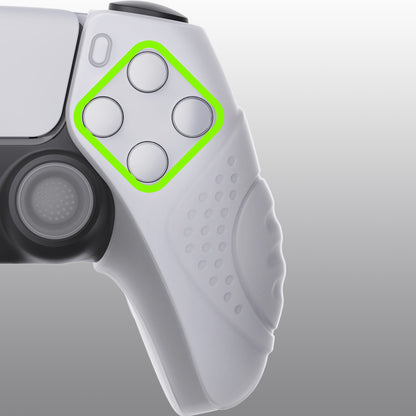 PlayVital Guardian Edition Ergonomic Anti-Slip Silicone Cover Skin with Thumb Grip Caps for PS5 Wireless Controller, Compatible with Charging Station - Clear White - YHPF018 PlayVital