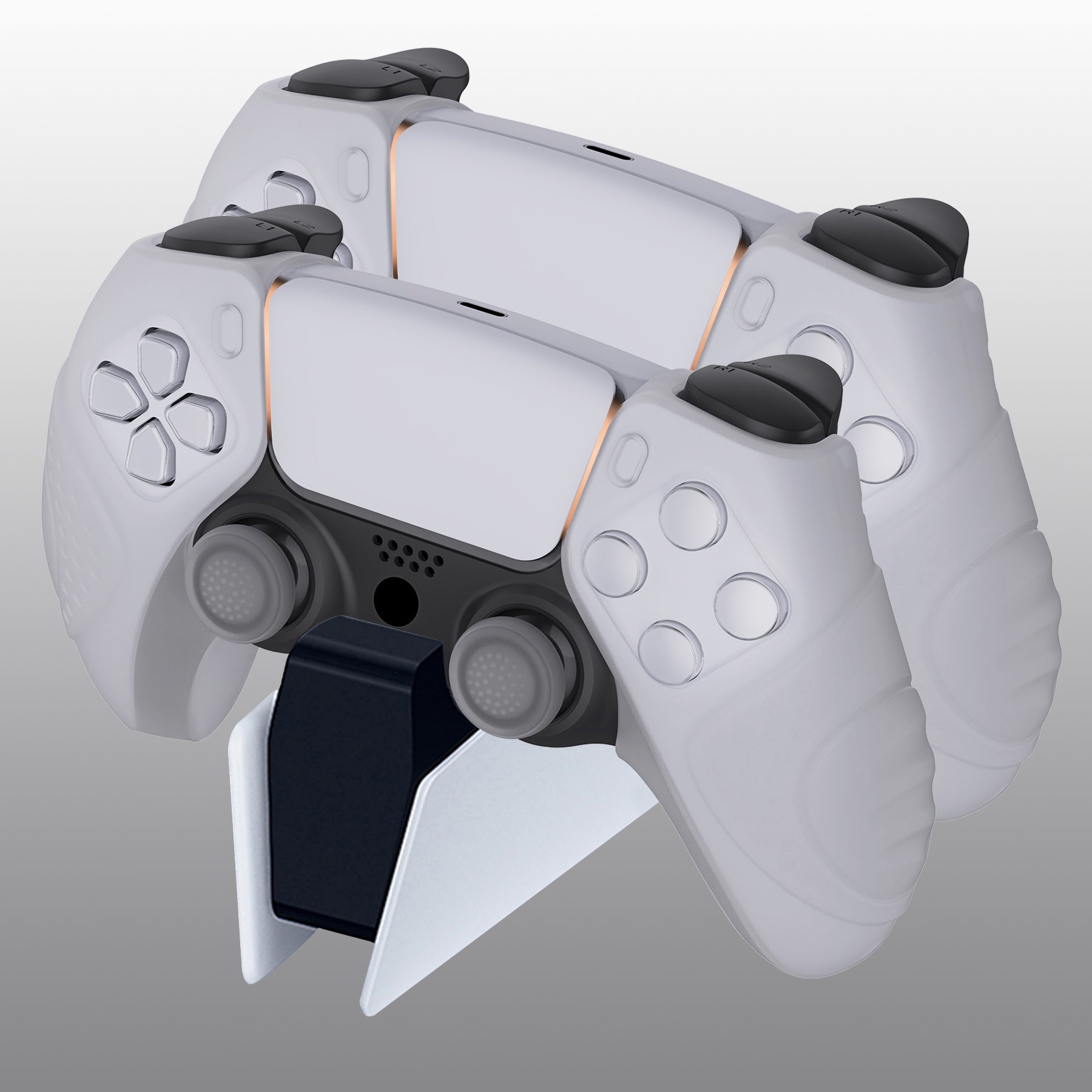 PlayVital Guardian Edition Ergonomic Anti-Slip Silicone Cover Skin with Thumb Grip Caps for PS5 Wireless Controller, Compatible with Charging Station - Clear White - YHPF018 PlayVital