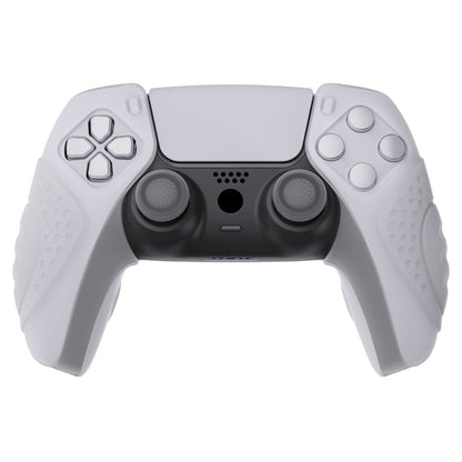 PlayVital Guardian Edition Ergonomic Anti-Slip Silicone Cover Skin with Thumb Grip Caps for PS5 Wireless Controller, Compatible with Charging Station - Clear White - YHPF018 PlayVital