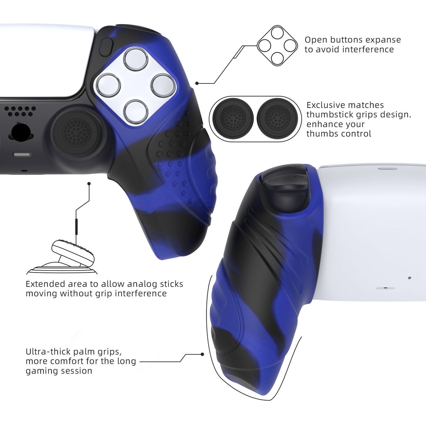 PlayVital Guardian Edition Ergonomic Anti-Slip Silicone Cover Skin with Thumb Grip Caps for PS5 Wireless Controller, Compatible with Charging Station - Black - YHPF014 (Copy) PlayVital