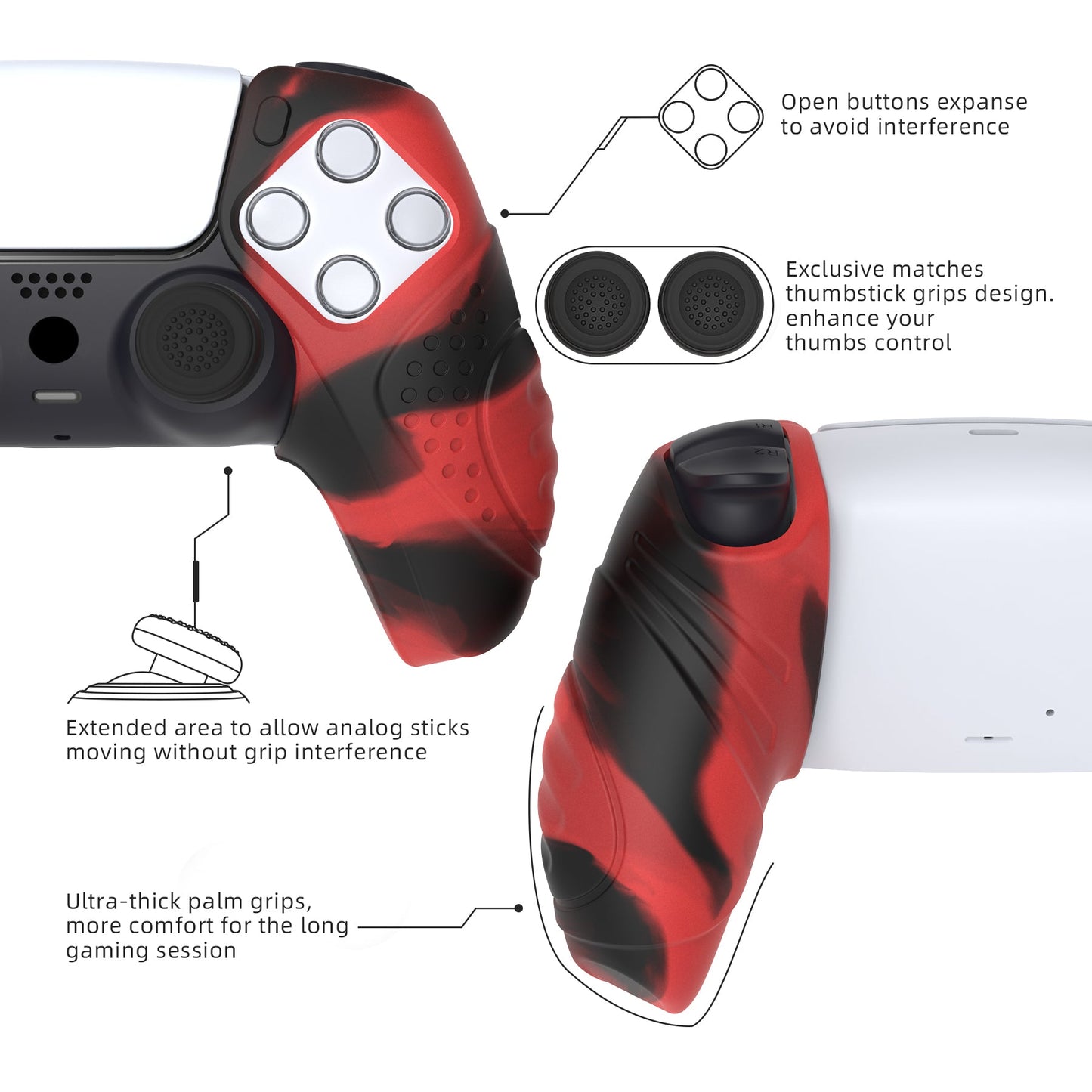 PlayVital Guardian Edition Ergonomic Anti-Slip Silicone Cover Skin with Thumb Grip Caps for PS5 Wireless Controller, Compatible with Charging Station - Black - YHPF014 (Copy) PlayVital