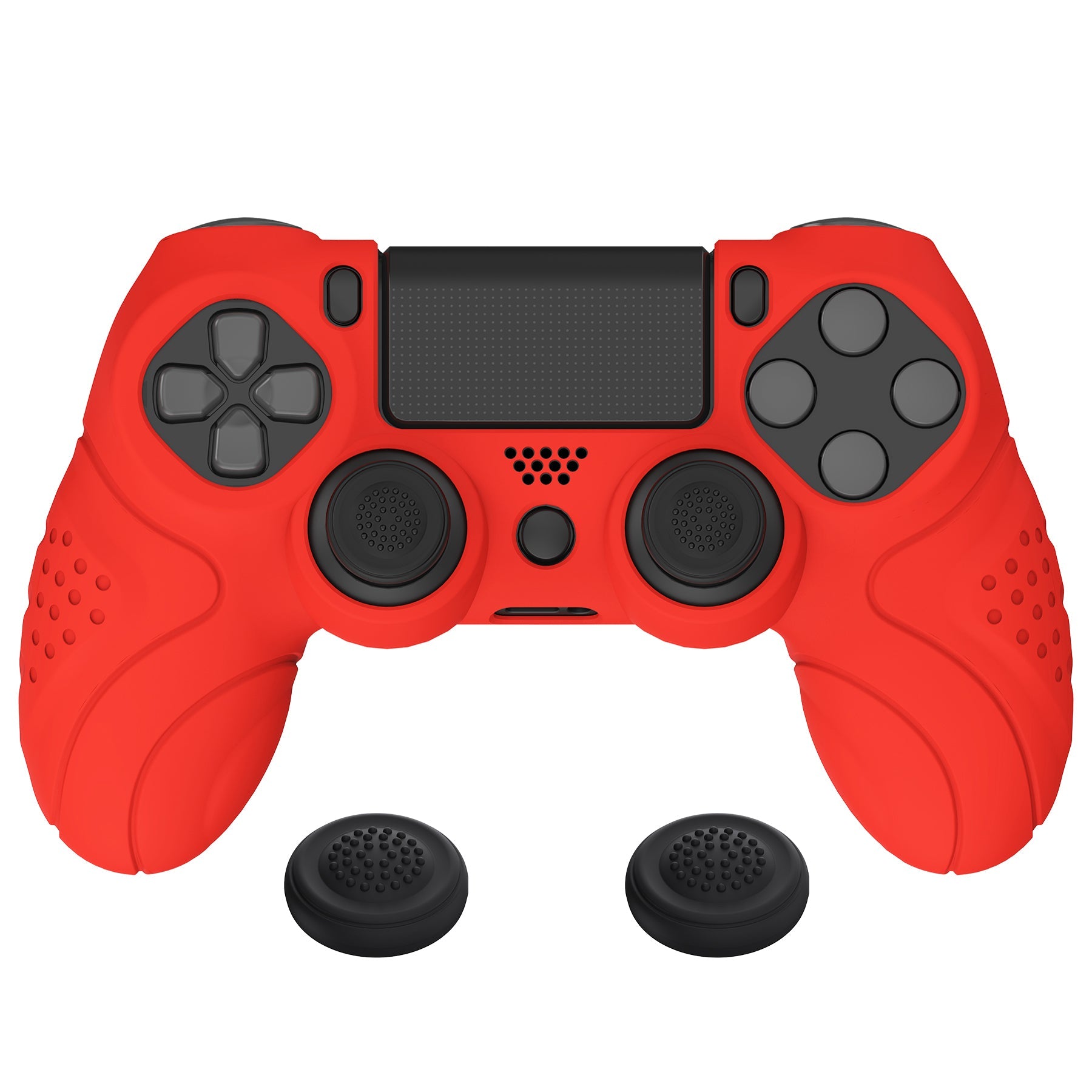 PlayVital Guardian Edition Passion Red Ergonomic Soft Anti-Slip Controller Silicone Case Cover for PS4, Rubber Protector Skins with black Joystick Caps for PS4 Slim PS4 Pro Controller - P4CC0067 playvital