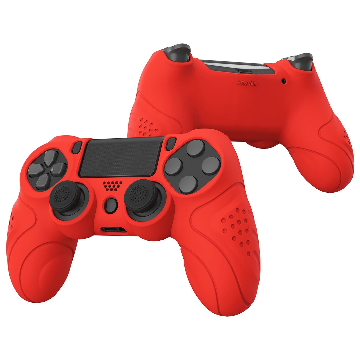 PlayVital Guardian Edition Passion Red Ergonomic Soft Anti-Slip Controller Silicone Case Cover for PS4, Rubber Protector Skins with black Joystick Caps for PS4 Slim PS4 Pro Controller - P4CC0067 playvital