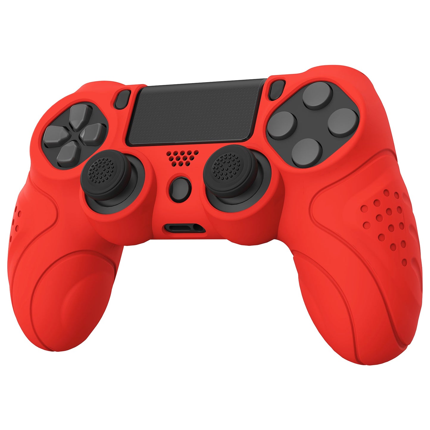 PlayVital Guardian Edition Passion Red Ergonomic Soft Anti-Slip Controller Silicone Case Cover for PS4, Rubber Protector Skins with black Joystick Caps for PS4 Slim PS4 Pro Controller - P4CC0067 playvital