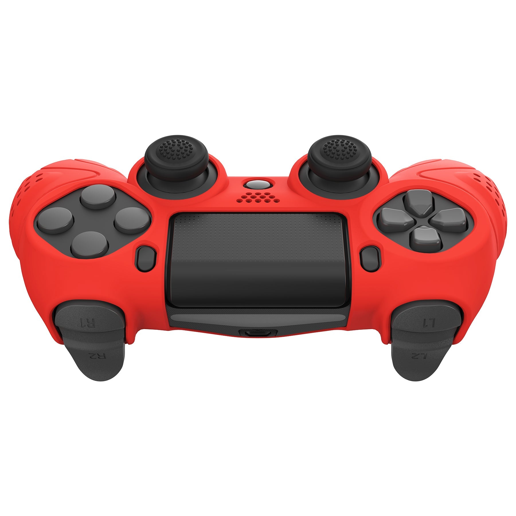 PlayVital Guardian Edition Passion Red Ergonomic Soft Anti-Slip Controller Silicone Case Cover for PS4, Rubber Protector Skins with black Joystick Caps for PS4 Slim PS4 Pro Controller - P4CC0067 playvital