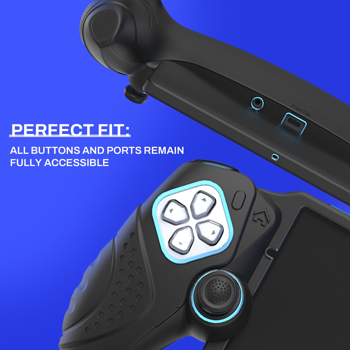 PlayVital Guardian Edition シリコン保護ケース 親指グリップ付き PS Portal リモートプレーヤー用 耐衝撃・滑り止めグリップデザインカバー【ブラック】