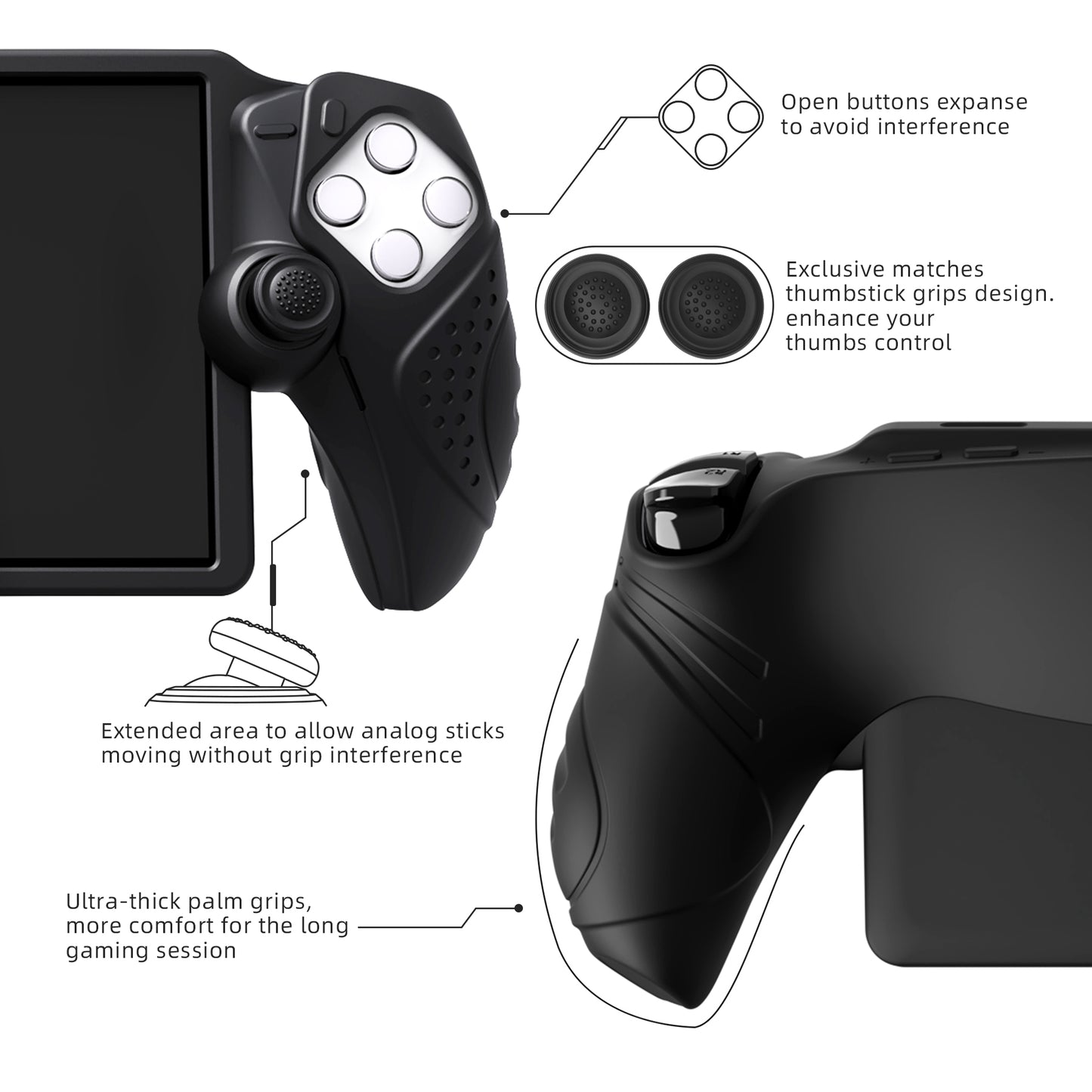 PlayVital Guardian Edition シリコン保護ケース 親指グリップ付き PS Portal リモートプレーヤー用 耐衝撃・滑り止めグリップデザインカバー【ブラック】