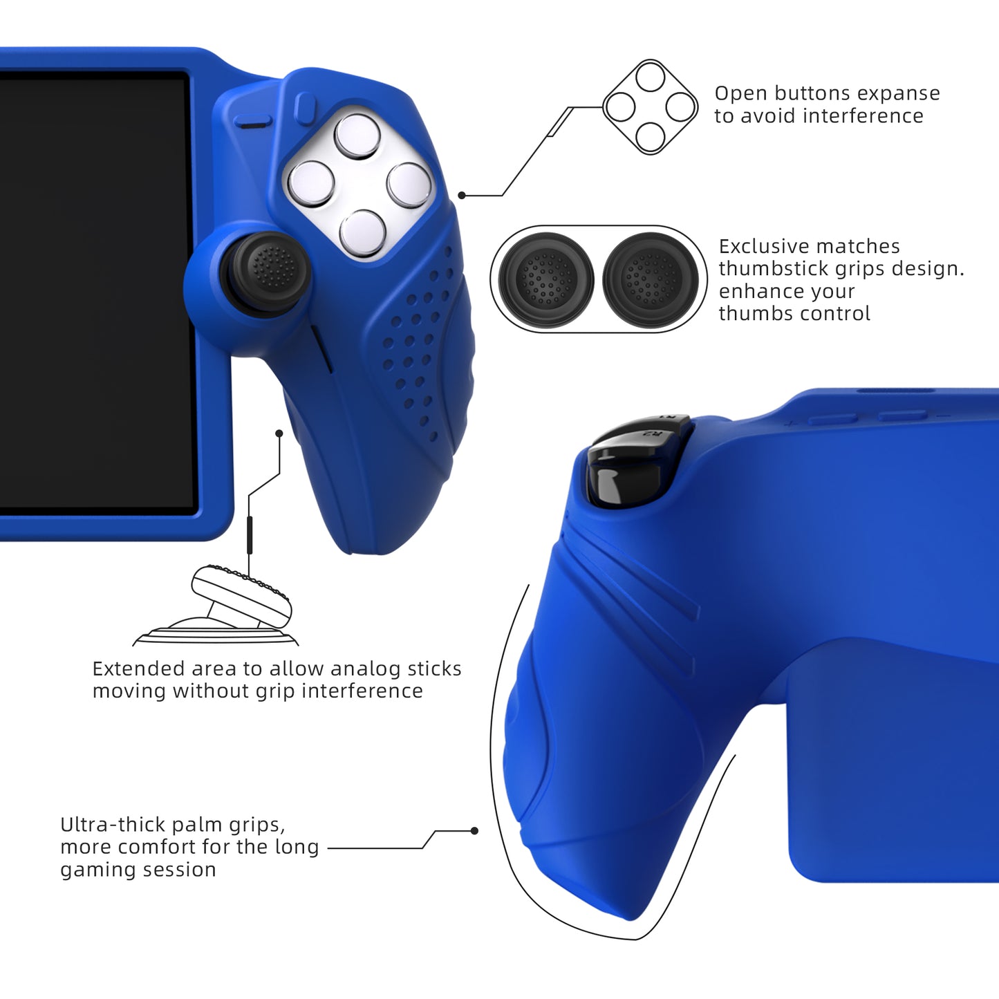 PlayVital Guardian Edition シリコン保護ケース 親指グリップ付き PS Portal リモートプレーヤー用 耐衝撃・滑り止めグリップデザインカバー【ブルー】