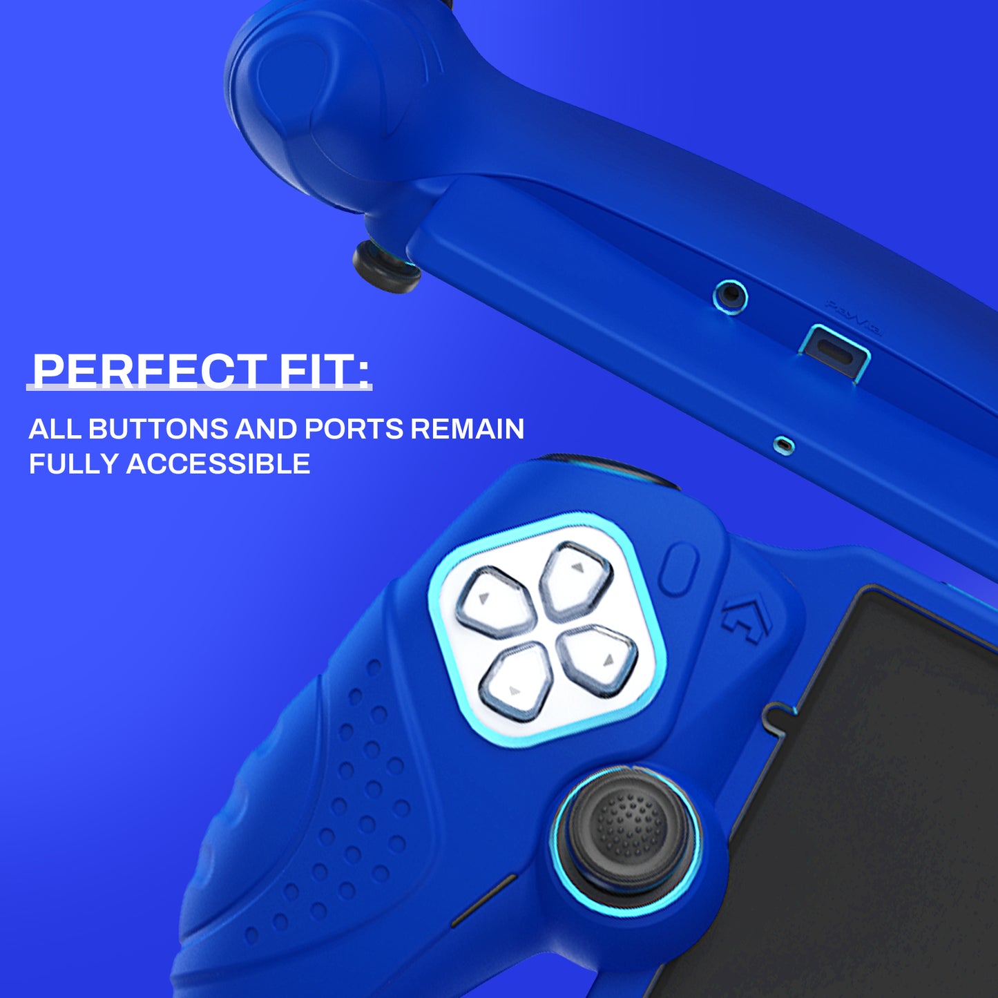 PlayVital Guardian Edition シリコン保護ケース 親指グリップ付き PS Portal リモートプレーヤー用 耐衝撃・滑り止めグリップデザインカバー【ブルー】