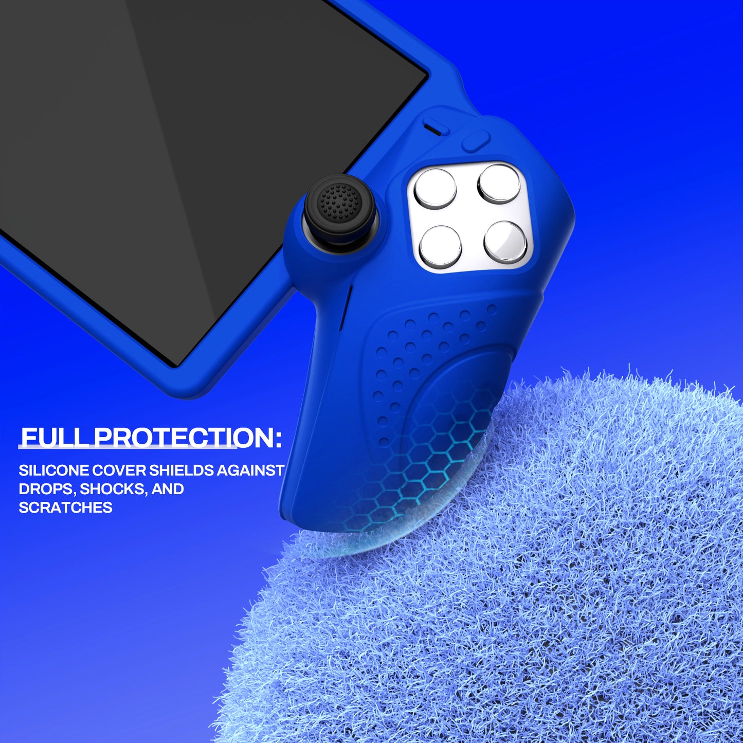 PlayVital Guardian Edition シリコン保護ケース 親指グリップ付き PS Portal リモートプレーヤー用 耐衝撃・滑り止めグリップデザインカバー【ブルー】