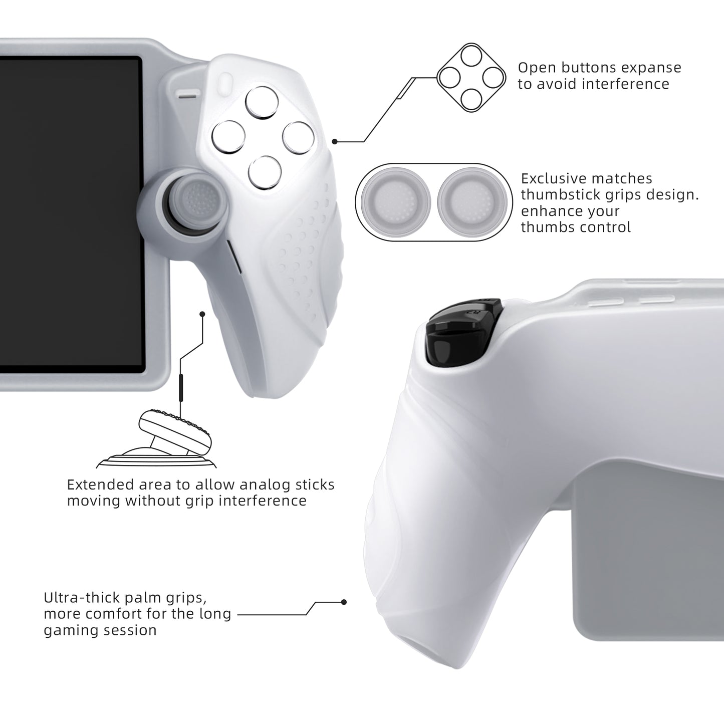 PlayVital Guardian Edition シリコン保護ケース 親指グリップ付き PS Portal リモートプレーヤー用 耐衝撃・滑り止めグリップデザインカバー【クリアホワイト】