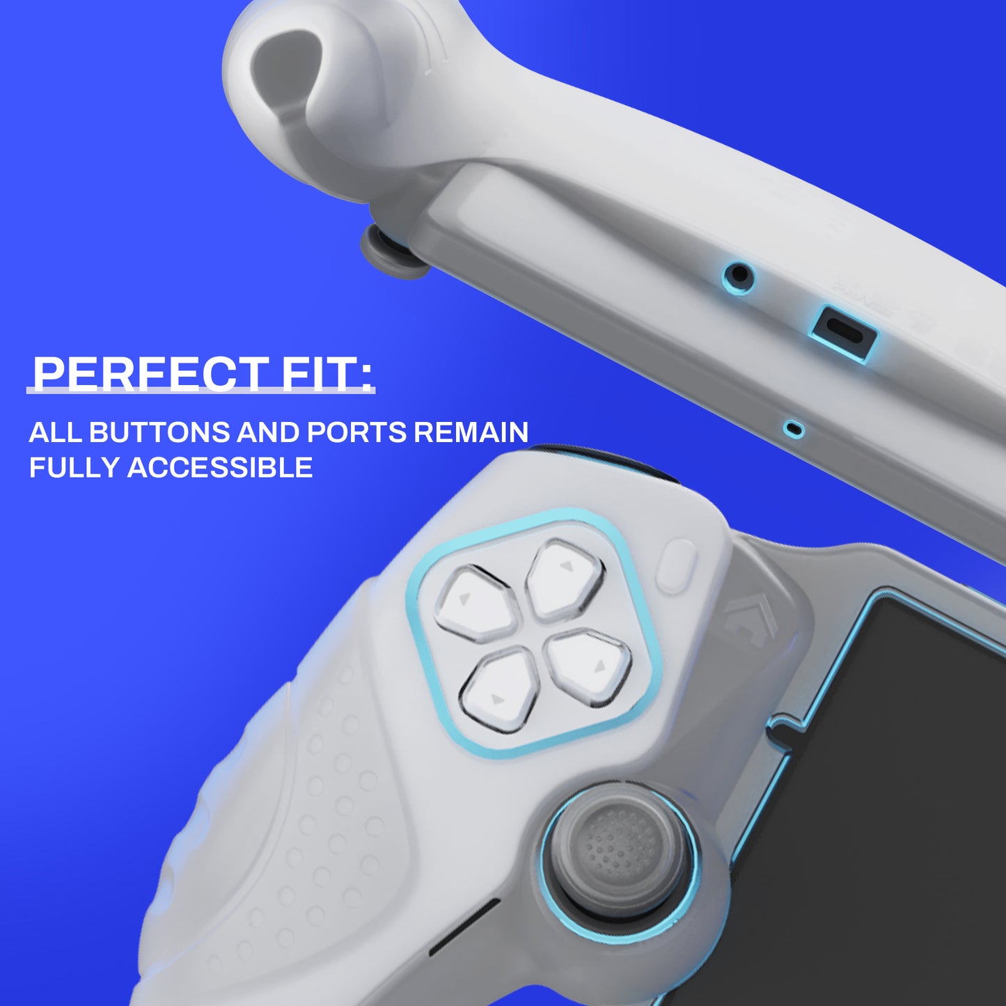 PlayVital Guardian Edition シリコン保護ケース 親指グリップ付き PS Portal リモートプレーヤー用 耐衝撃・滑り止めグリップデザインカバー【クリアホワイト】