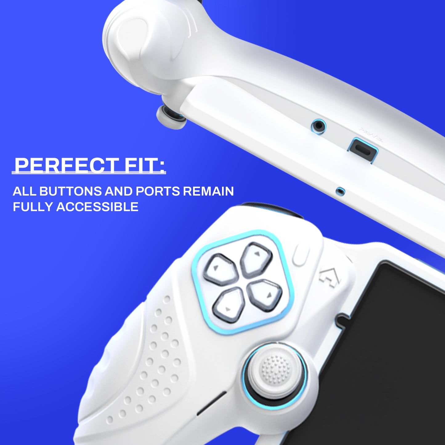 PlayVital Guardian Edition シリコン保護ケース 親指グリップ付き PS Portal リモートプレーヤー用 耐衝撃・滑り止めグリップデザインカバー【ホワイト】