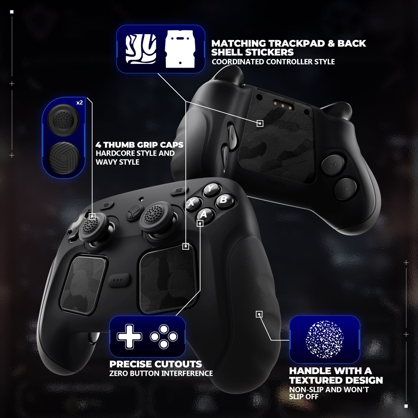 PlayVital Guardian シリコンカバー 4個のサムグリップ＆ステッカー付き Steam Controller 2（2026）用【ブラック】