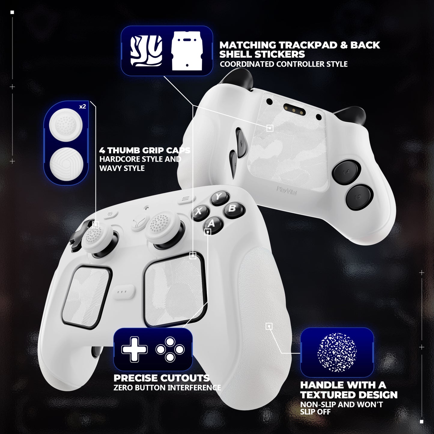 PlayVital Guardian シリコンカバー 4個のサムグリップ＆ステッカー付き Steam Controller 2（2026）用【ホワイト】