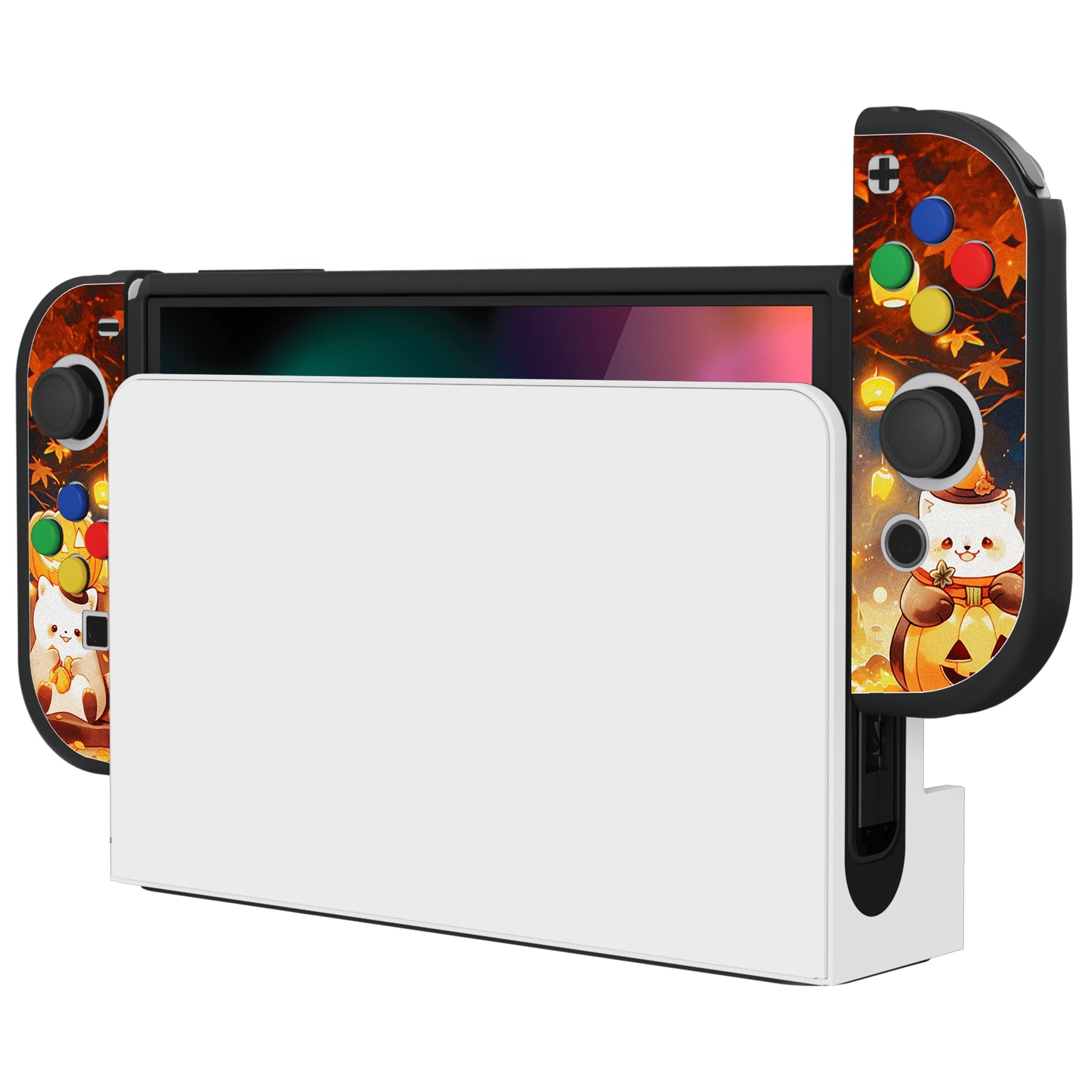 PlayVital ZealProtect Soft Protective Case for Switch OLED, Flexible Protector Joycon Grip Cover for Switch OLED with Thumb Grip Caps & ABXY Direction Button Caps - Halloween Pumpkin Fest - XSOYV6043 playvital