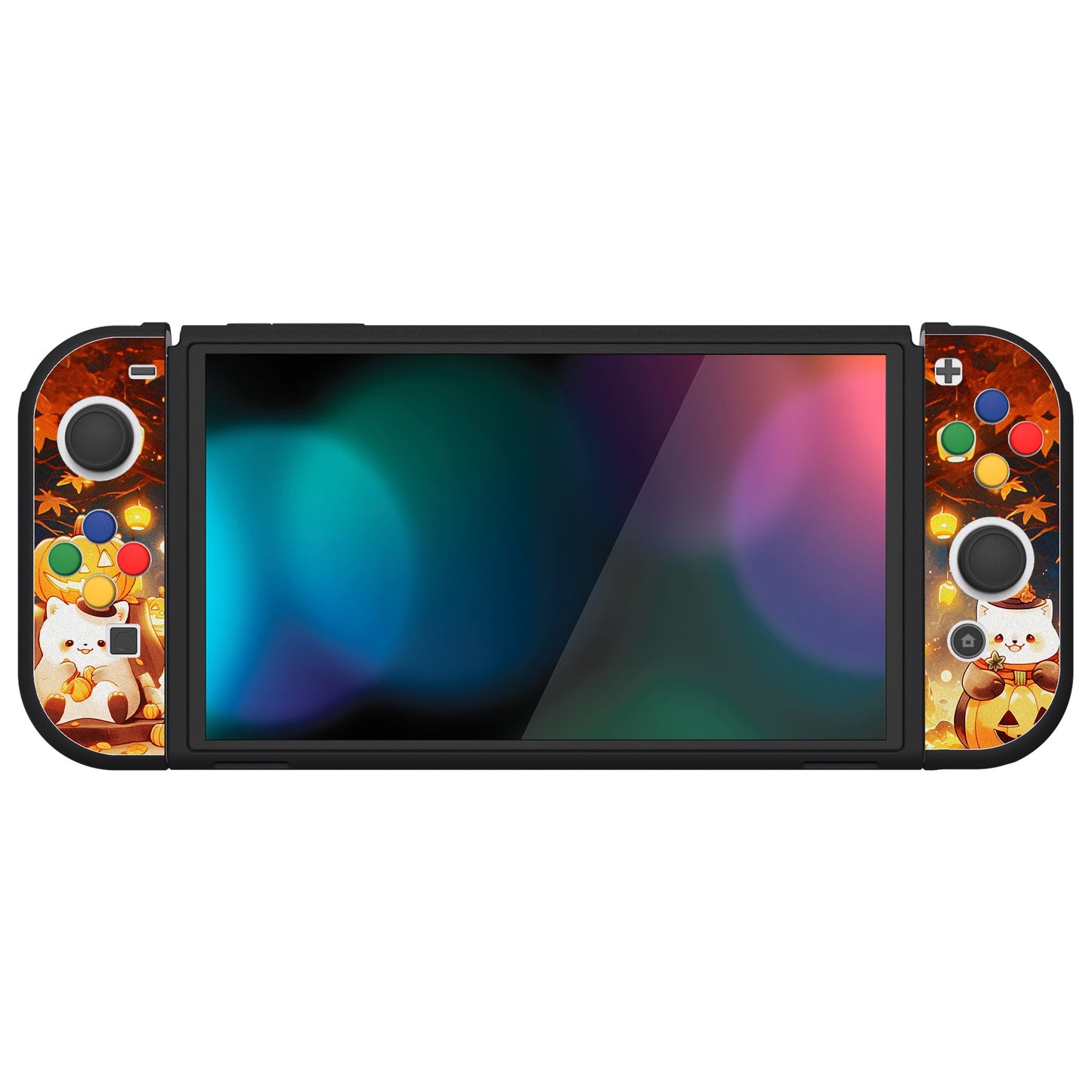 PlayVital ZealProtect Soft Protective Case for Switch OLED, Flexible Protector Joycon Grip Cover for Switch OLED with Thumb Grip Caps & ABXY Direction Button Caps - Halloween Pumpkin Fest - XSOYV6043 playvital