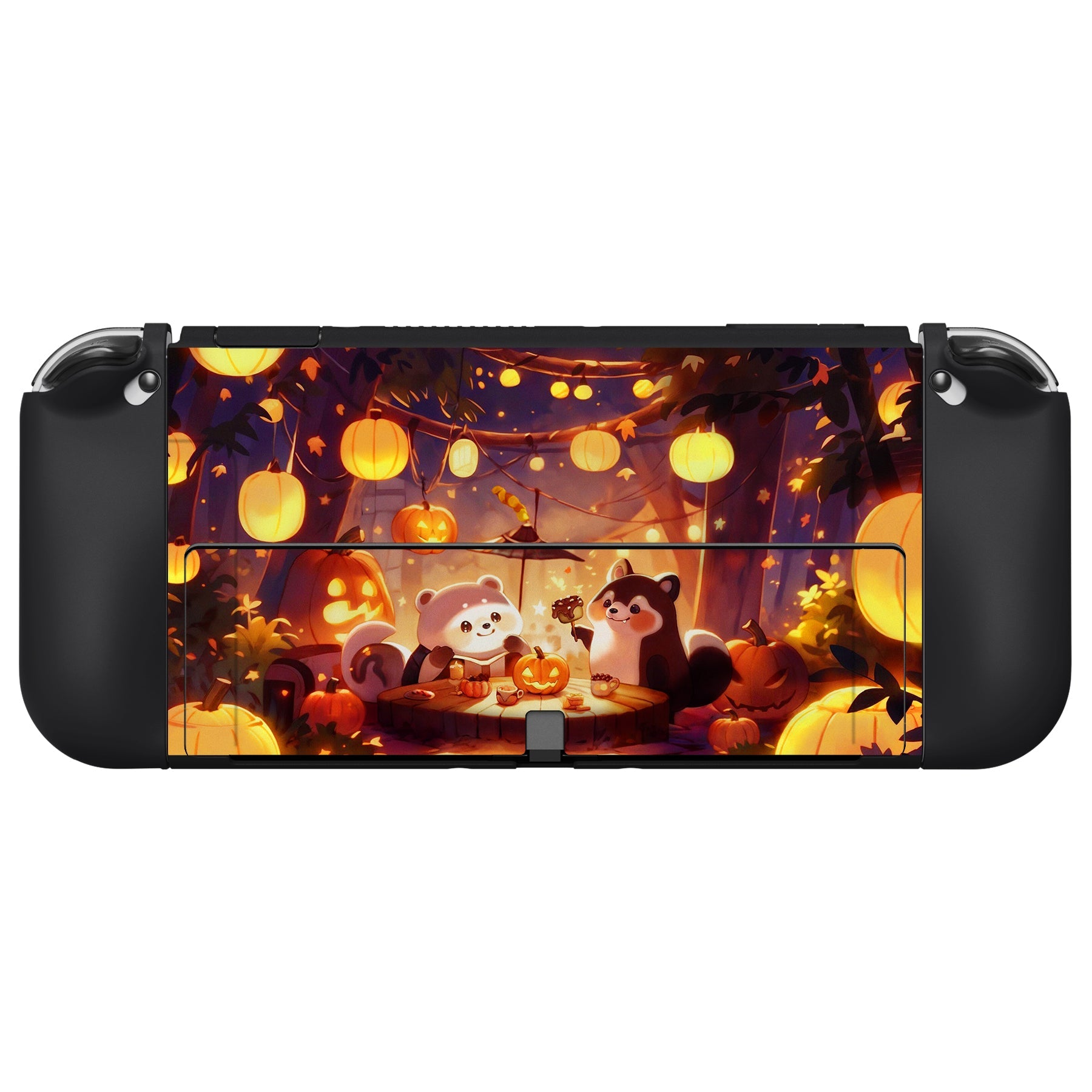 PlayVital ZealProtect Soft Protective Case for Switch OLED, Flexible Protector Joycon Grip Cover for Switch OLED with Thumb Grip Caps & ABXY Direction Button Caps - Halloween Pumpkin Fest - XSOYV6043 playvital