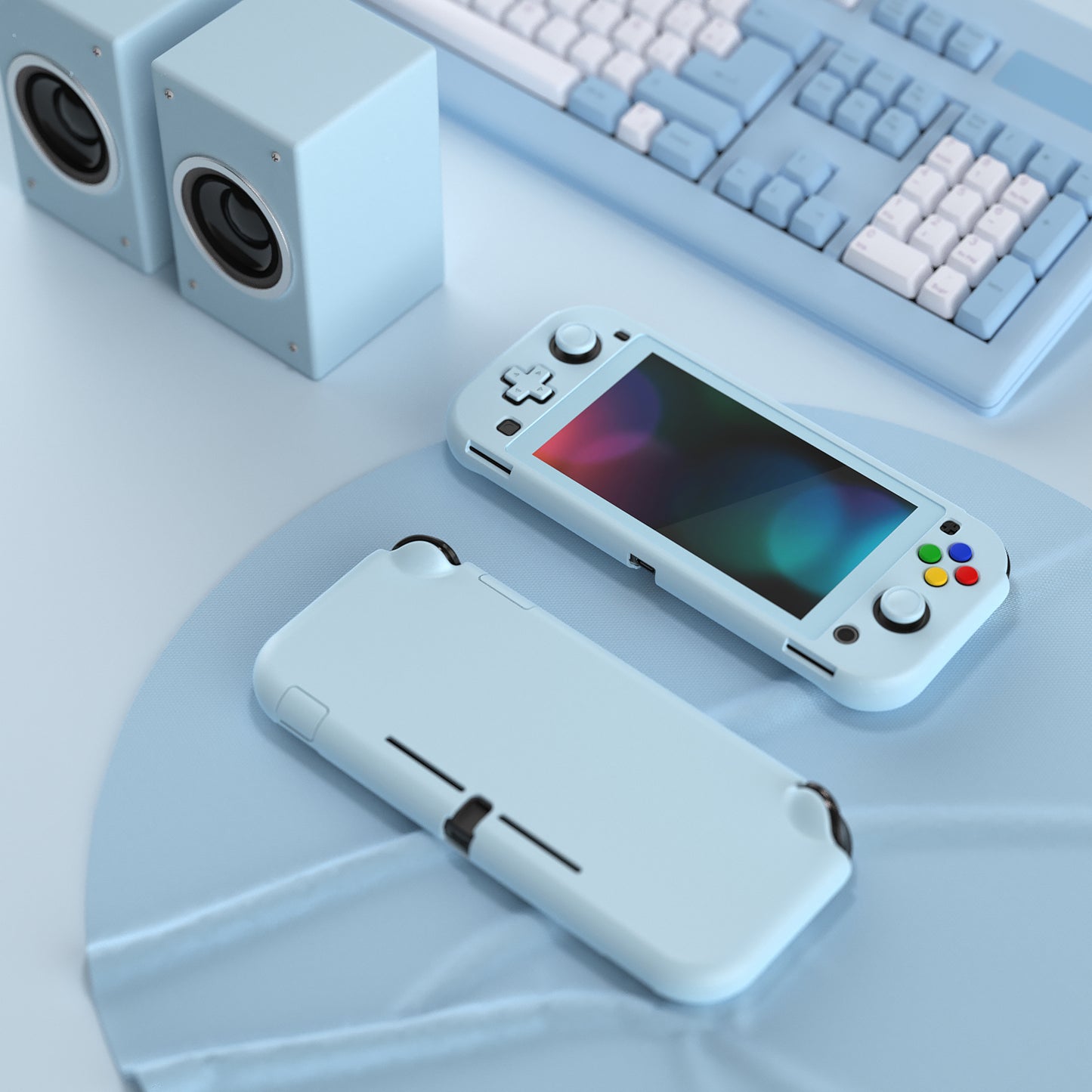 PlayVital ハードシェル保護ケース (スクリーンプロテクター、サムグリップキャップ、ボタンキャップ付き)  Switch Lite 用【ヘブンブルー】