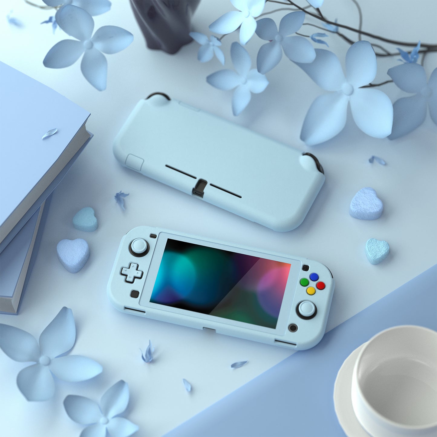 PlayVital ハードシェル保護ケース (スクリーンプロテクター、サムグリップキャップ、ボタンキャップ付き)  Switch Lite 用【ヘブンブルー】
