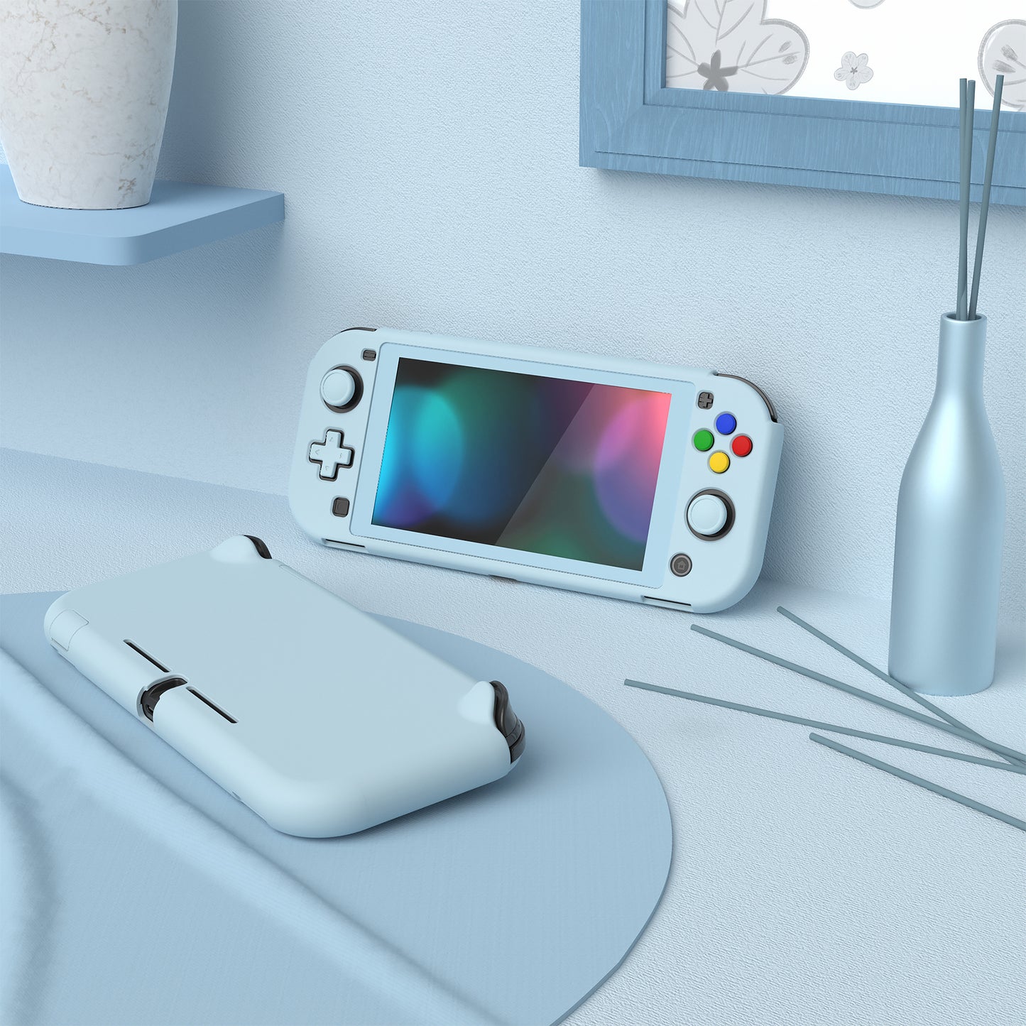 PlayVital ハードシェル保護ケース (スクリーンプロテクター、サムグリップキャップ、ボタンキャップ付き)  Switch Lite 用【ヘブンブルー】
