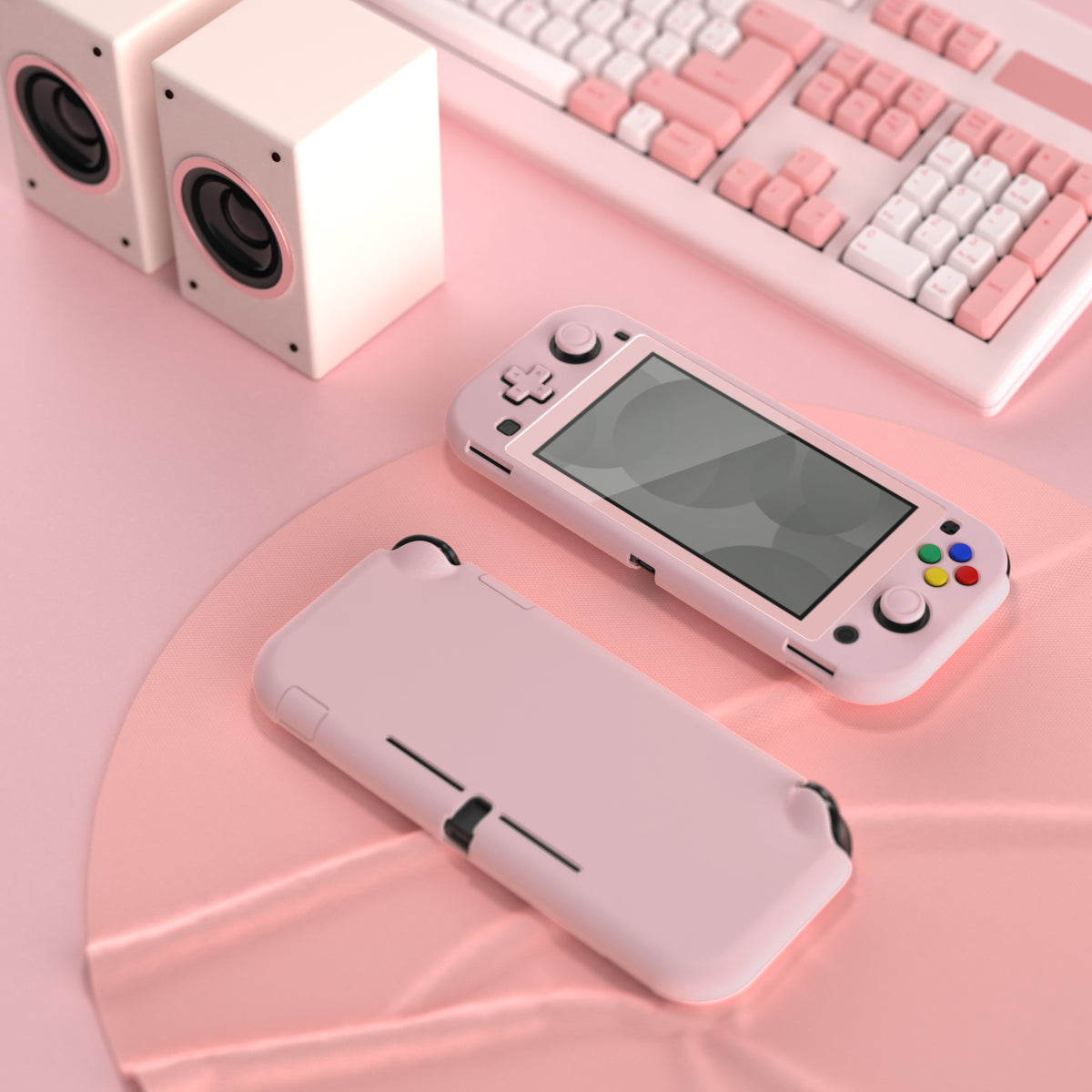 PlayVital ハードシェル保護ケース (スクリーンプロテクター、サムグリップキャップ、ボタンキャップ付き)  Switch Lite 用【ピーチブロッサムピンク】