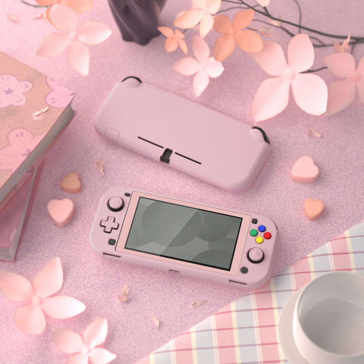 PlayVital ハードシェル保護ケース (スクリーンプロテクター、サムグリップキャップ、ボタンキャップ付き)  Switch Lite 用【ピーチブロッサムピンク】