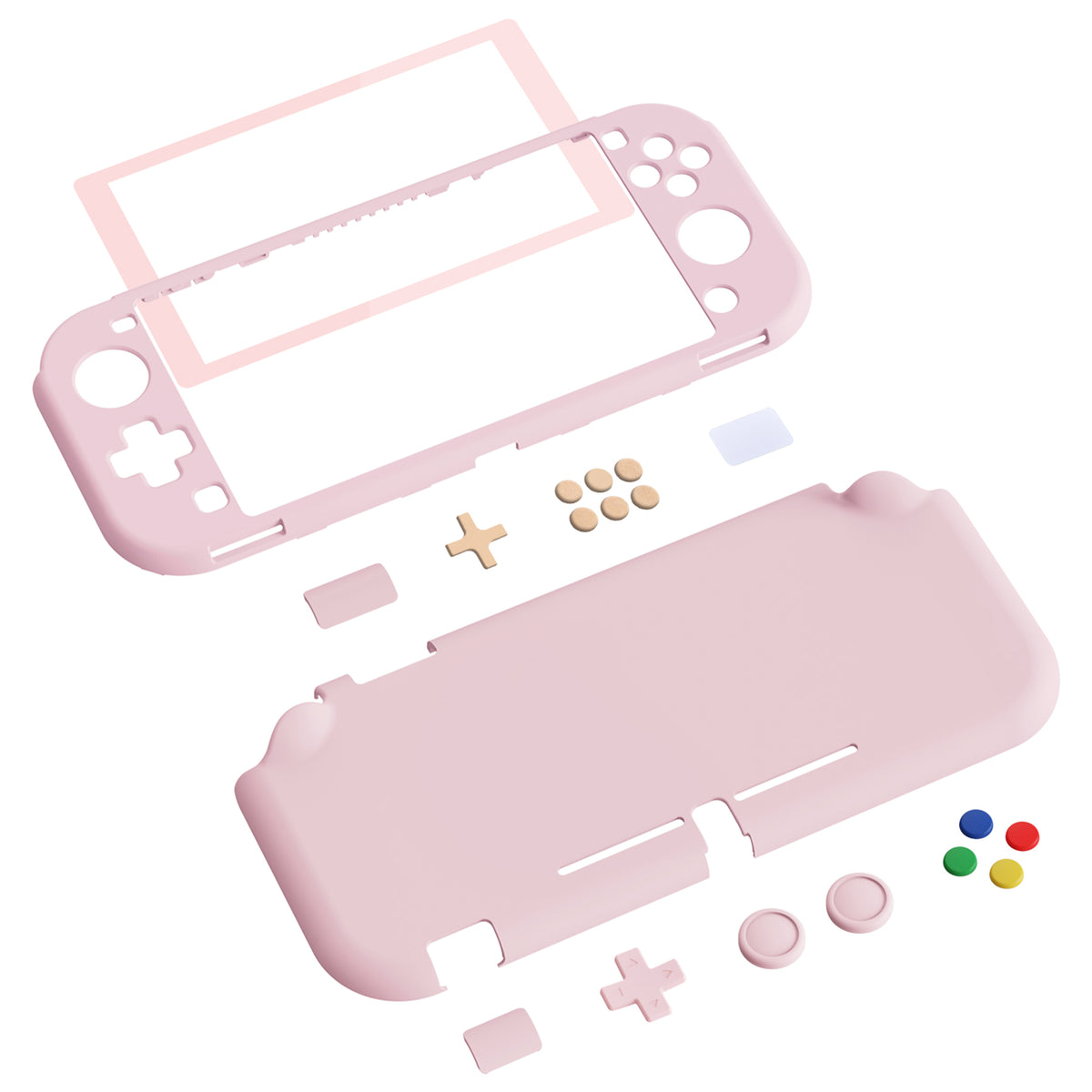 PlayVital ハードシェル保護ケース (スクリーンプロテクター、サムグリップキャップ、ボタンキャップ付き)  Switch Lite 用【ピーチブロッサムピンク】